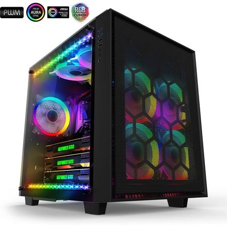 anidees AI Crystal Cube Mesh Voorpaneel AR V3 EATX / ATX PC Gaming behuizing met Zwei RGB PWM Lüftern / 2 LED-Streifen - Schwarz AI-CL-Cube-MAR3
