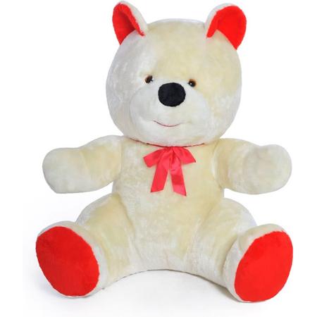 Grote knuffelbeer - Teddybeer - wit rood - 120 cm
