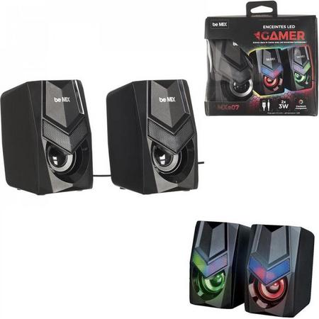 Game Speaker - Be Mix - Led verlichting - 2 x 3 W - 3,5 mm jackplug en USB-voeding - voor PC - HT2026 Zwart / Grijs
