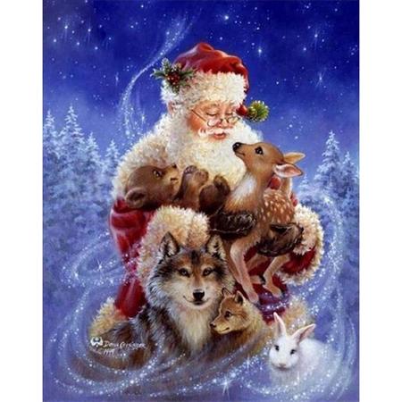 Diamond painting de luxe 40x50cm - kerstmis - kerstman met dieren - ronde steentjes