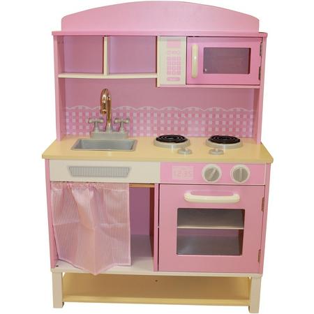 Houten speelgoedkeuken met magnetron - Pink (W10C067A)