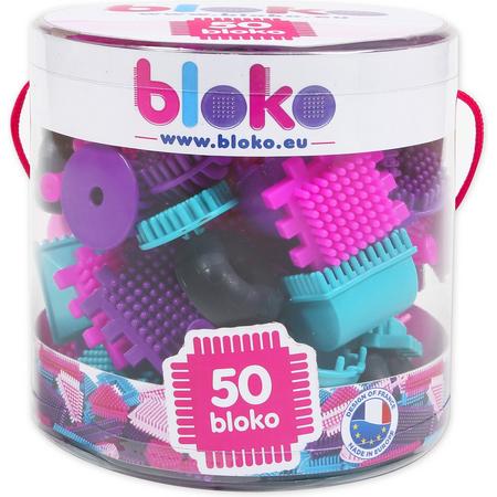Bloko - tube met 50 bouwstukken- Roze - Bouwset