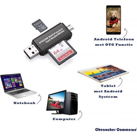 USB Multifunctionele geheugen kaartlezer 2.0 / SD kaart lezer / USB stick / Adapter /  Lezer micro SD / SD / SDHC / SDXC / MMC Kaart / All-in One Card Reader / OTG Functie / 2 in 1 / Computer / Android Smartphone kaart lezer