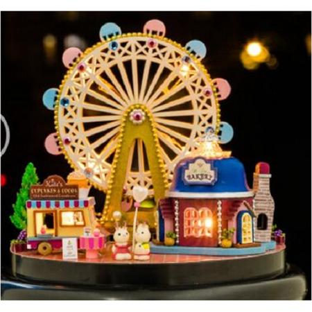 Miniatuurhuisje - bouwpakket - Miniature scene onder stulp - Happiness Ferris wheel