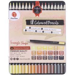 18 Premium kleurpotloden in blik - Decotime - Soft point - Da Vinci - Bruin - Geel - Oranje Tinten