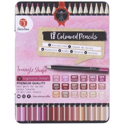 18 Premium kleurpotloden in blik - Decotime - Soft point - Da Vinci - Rood - Roze Tinten