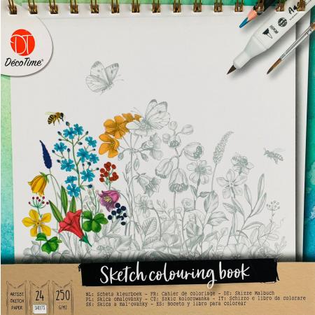 DécoTime schets-kleurboek - Bloemen & Dieren - Kleurboek voor volwassen - Kleurboek voor volwassenen - Schetsboek - Knutselen voor meisjes - Kleurbek meisjes