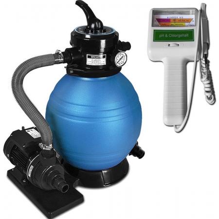 Zandfilter met Pomp 10 m³/h – Zwembadfilter Filtersysteem Watertester pH Chloor