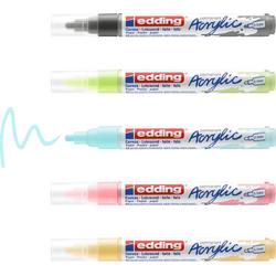   5100 acrylmarker medium - set met 5 acrylkleuren (pastel): grijs, bleekrood, geel, blauw, groen - medium ronde punt, 2-3 mm