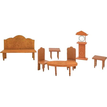 Poppenhuismeubelset woonkamer poppenmeubels hout accessoires bruin speelgoed