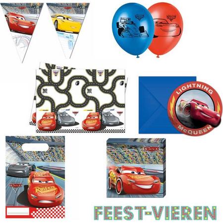 Cars 3 pakket slingers, uitnodigingen, tafelkleed, ballonnen, servetten en uitdeelzakjes