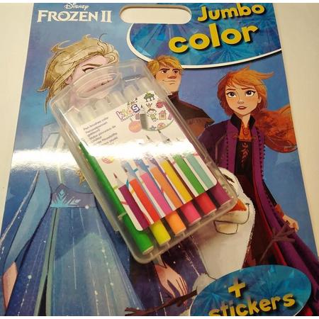 draagbare Jumbo color Frozen 2 kleurboek met stickers en  12 penseelpennen afmeting 36 x 28 cm