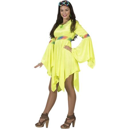 Fluo geel hippie jurk voor vrouwen - Verkleedkleding - Maat L