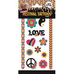 Festival Tattoos met glitter - Tijdelijke Tattoo - Body Glitter - Plak Tattoos - Nep Tattoo - Fake Tattoo - Kinderen en volwassenen - 1 Vel met 12 tattoos