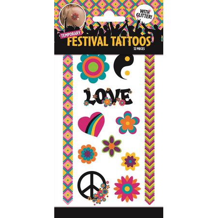 Festival Tattoos met glitter - Tijdelijke Tattoo - Body Glitter - Plak Tattoos - Nep Tattoo - Fake Tattoo - Kinderen en volwassenen - 1 Vel met 12 tattoos