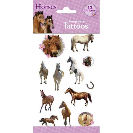 Horses 2 Tattoos - Tijdelijke Tattoo - Body Glitter - Plak Tattoos - Nep Tattoo - Fake Tattoo - Kinderen - 1 Vel met 12 tattoos