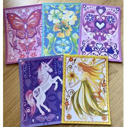 Set van 5 stuks Hobby Karton, Unicorn, Vlinder, Hart enz