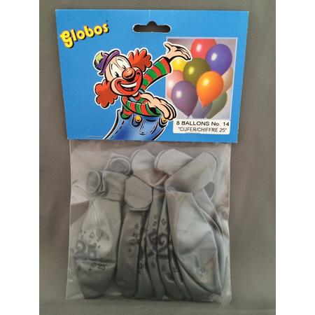 25 jaar ballonnen 8 stuks zilver