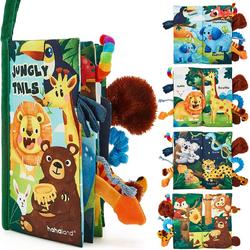 Babyspeelgoed Jungle Tails Sensorische boeken voor babys Touch and Feel Zachte boeken, Crinkle Papier voor pasgeboren babys Peuter speelgoed, Autostoel Baby Meisjes Geschenken Pasgeboren voor 0 3 6 12 maanden Jongens Meisjes
