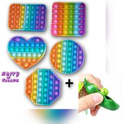 Happy Trendz 5 stuks rainbow  Fidget Pop it Toy - Regenboog Vierkant / Rond / Hexagon / Hart / Rechthoek Rainbow - Tiktok - Popper - Speelgoed - Pad
