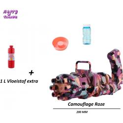 Happy Trendz® -   Pistool Camouflage Roze Bubble Machine - Inclusief Vloeistof 1 Liter extra - 8 Gaten   wapen - 8 Gaten - Inclusief 1000 ml   