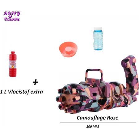 Happy Trendz® - Bellenblaas Pistool Camouflage Roze Bubble Machine - Inclusief Vloeistof 1 Liter extra - 8 Gaten Bellenblaas wapen - 8 Gaten - Inclusief 1000 ml  Bellenblaas