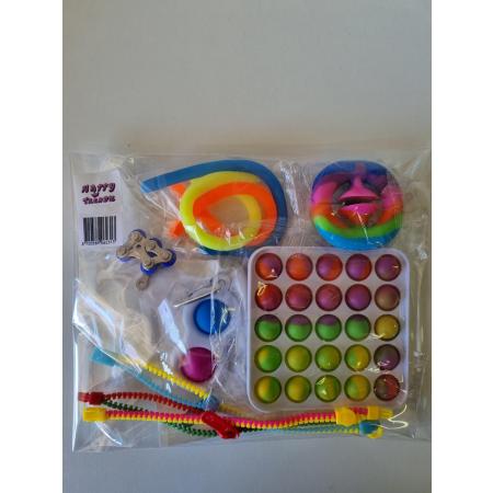Happy Trendz® / Fidget Toys Pakket - Set met 10 verschillende Fidget Toys: Fidget Rits Zippers, Simple Dimple, Pop It Fidget luxe , Fietsketting Chain, Monkey Noodles, Snapperz Rainbow