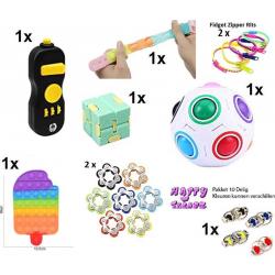 Happy Trendz® / Fidget Toys Pakket - Set met 10 verschillende Top Fidget Toys: Fidget controller pad ,Infinity Cube , Fidget Fietsketting, Flippy Chain, Fidget Puzzel ball, Fidget Zipper Rits / tik tok