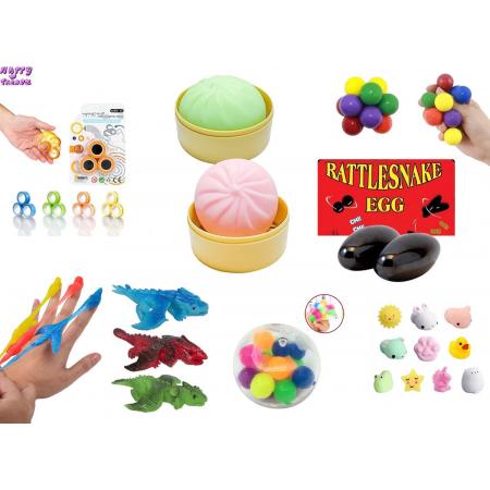 Happy Trendz® 12 delig fidget pakket nieuw 2023 - must have new toys - snake eggs - magneet ring - mochi - atomic bal - sling shot dino - mochi - compleet nieuw pakket - dna ball
