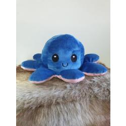 Happy Trendz® Octopus knuffel DONKER Blauw/Roze 20 CM OCTOPUS MOOD DONKER BLAUW / ROZE - omkeerbaar - Reversible - Emotie knuffel