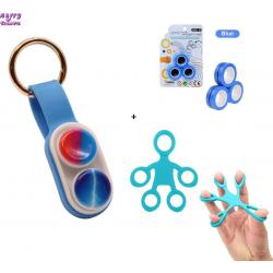 Happy Trendz® Set of 3 - Magnetisch duimspeeltje - Trick magneet Duimspelen Blauw - Magneet Ring magnetic Ring Blauw - TikTok Fingerstretch Blauw - Cadeau Gift Pakket - Hype - 2023 - 3 in 1 pakket blue