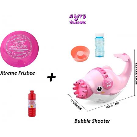 Happy trendz® - Dolfijn - Bellenblaas Machine - Frisbee - 1 Liter Zeepsop - Roze - Zomer Speelgoed