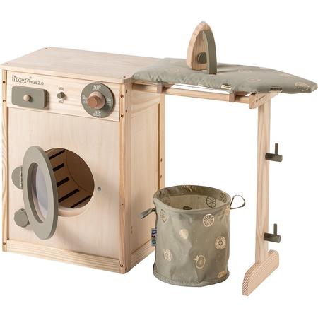 howa Houten Kinderwasmachine Speelgoed Wasmachine met Waslijn, Strijkplank, Wasmand en Strijkijzer 48142