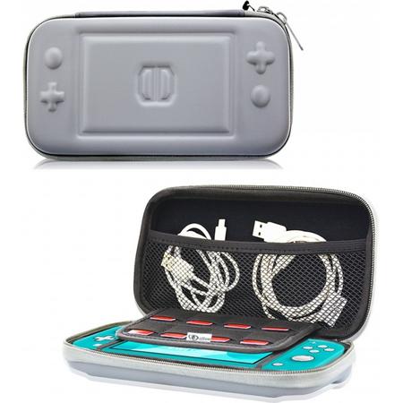 Nintendo Switch Lite premium opberg hoes met extra veel opbergvakken, hard shell tasje / case / cover / skin Nintendo Switch Lite - Premium Consoletas, grijs , merk i12Cover