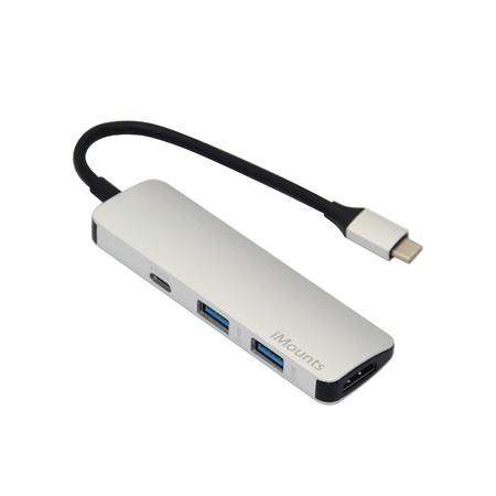 iMounts USB-C HDMI hub aluminium- adapter HDMI / USB3.0  / SD kaart / SILVER