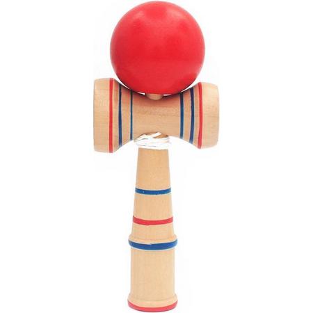 Kendama behendigheidsspel met rode bal Houten speelgoed Houten ballenspel Japans behendigheidsspel van het merk