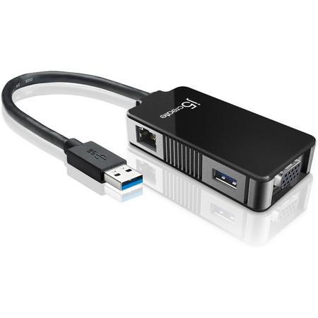 j5 create JUA370 USB3.0 USB3.0, / RJ45 / VGA Zwart kabeladapter/verloopstukje