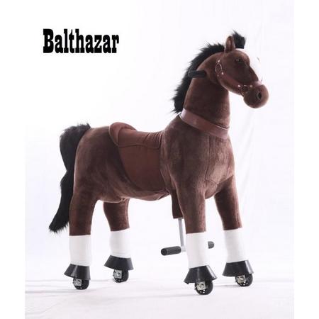 Kids-Horse Animal Riding, rijdend speelgoed paard, donkerbruin met witte bles en hoef 3-6 jaar, Kids-Horse 