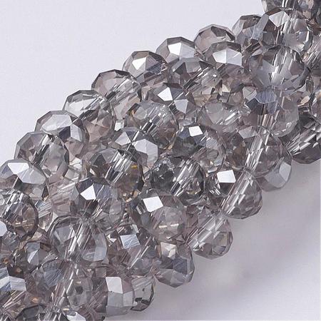 Glazen kralen, streng met glazen rondelle facetkralen van 8x6mm, Black diamond AB. Verkocht per snoer van ca. 43cm (72 kralen)