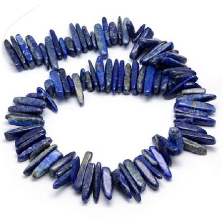 Natuurstenen kralen, Lapis Lazuli (natuurlijk), langwerpige XXL chipkralen. Verkocht per snoer van ca. 40 cm (ca. 95 kralen)