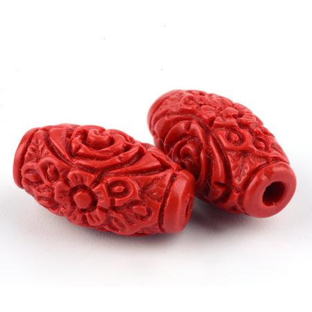 Natuurstenen kralen, rood Cinnabar, handgesneden kralen van 18x10mm. Verkocht per 10 stuks