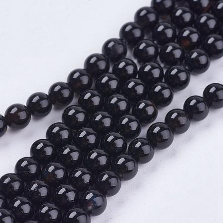 Natuurstenen kralen, zwart Agaat, ronde kralen van 4mm. Verkocht per streng van ca. 39cm (ca. 94 kralen)