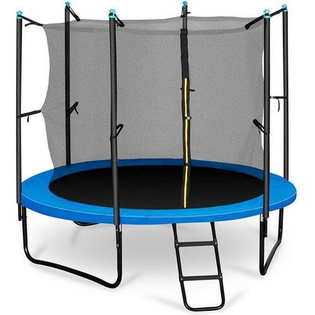 Klarfit Rocketboy 250 trampoline 250cm veiligheidsnet binnen, brede ladder, blauw