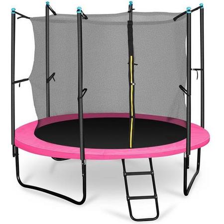 Klarfit Rocketgirl 250 trampoline 250 cm veiligheidsnet binnen, brede ladder roze