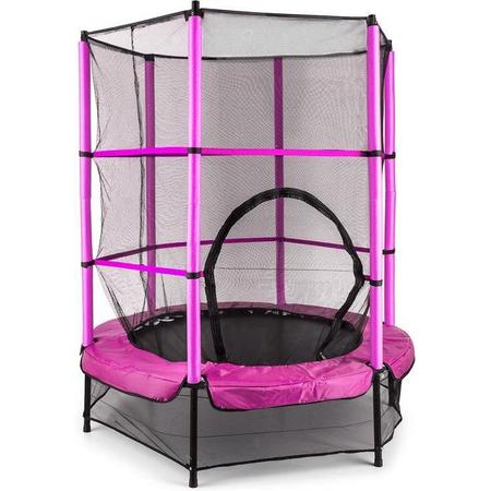 Klarfit Rocketkid trampoline 140cm veiligheidsnet binnenkant bungeevering, roze