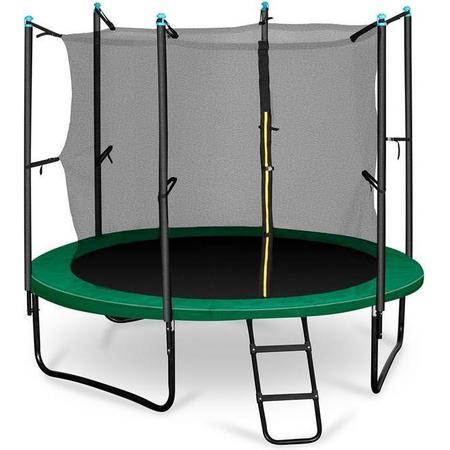 Klarfit Rocketstart trampoline 250cm veiligheidsnet binnen brede ladder groen