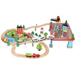 Houten treinspoor Houten speelgoed set 88-delig met elektrische trein