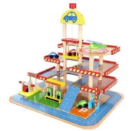 Ultimate Parkeergarage - Speelgoedgarage - Auto speelgoed - Garage speelgoed - Houten Parkeergarage met Autowasstraat - 4 Verdiepingen
