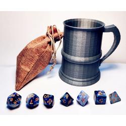 larpcenter.nl - DnD dice set - middeleeuwse gezelschaps set - DnD dobbelstenen - blauw wit met shaker - Dungeons and Dragons - dobbelstenen