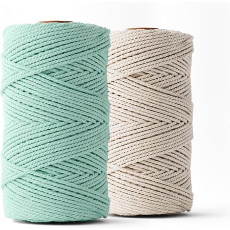 Ledent macramé touw, dubbel getwist, set van 2 (3mm, 2 x 120M, aqua & ecru) - 100% geregenereerd katoengaren - Macramé touw in verschillende kleuren om mee te knutselen.
